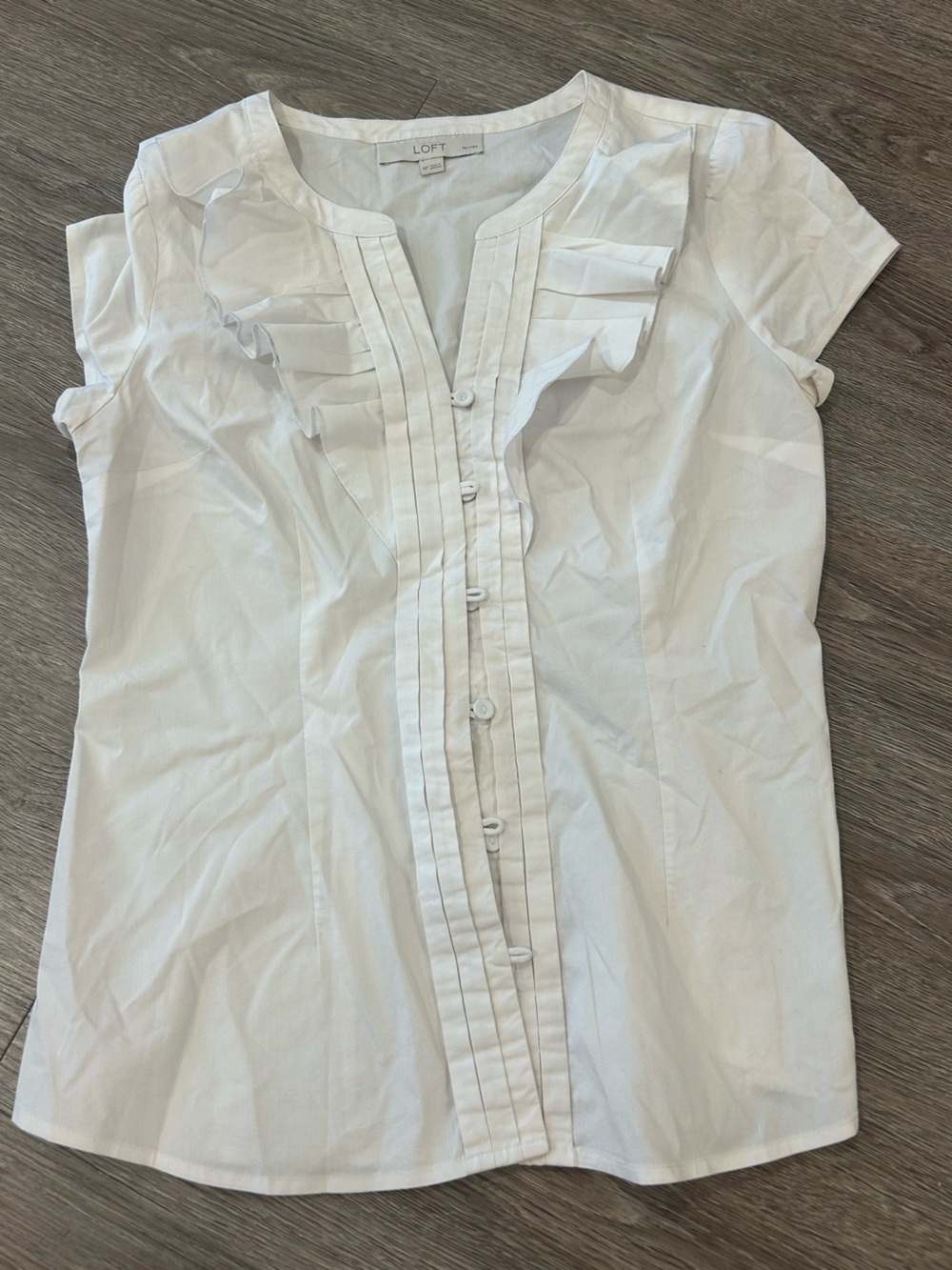LOFT Ruffle Front Button Blouse (slightly off white color)